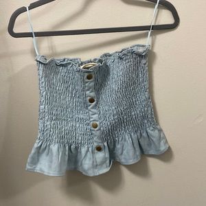Blue ruffled tube top
